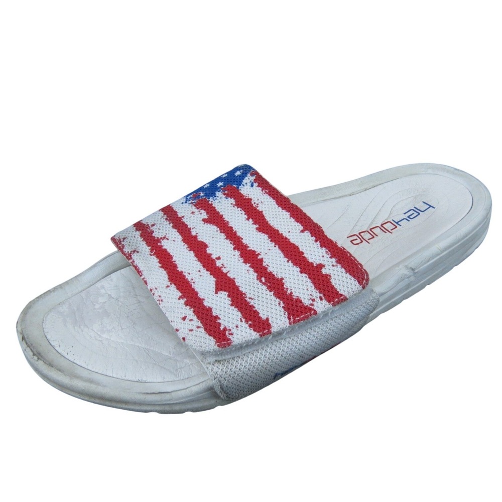 Hey Dude Mens Slides Sandals American‎ Flag Print White Size